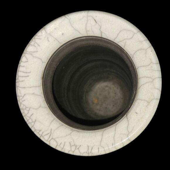 Vintage Studio Pottery Vase Signed Crackle Glaze 8.5" Tall Modernist White Gray - Picture 5 of 7